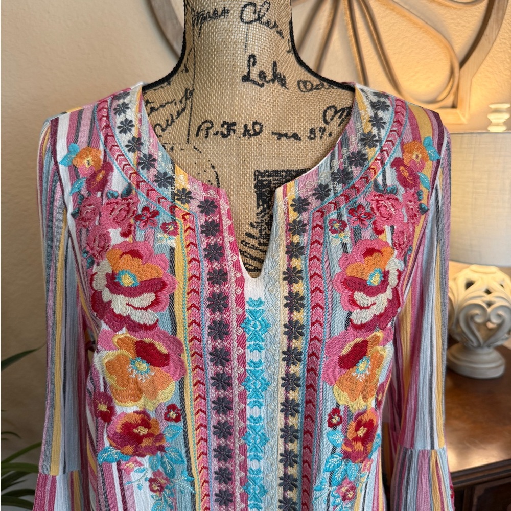 Andree by Unit Colorful Striped Floral Embroidered Women's Top - Picture 2 of 13